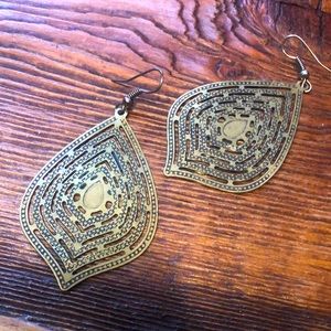 Antiqued brass teardrop earrings